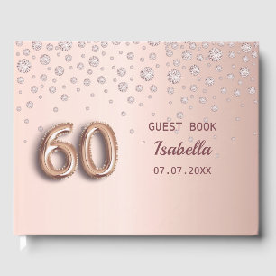 60th birthday rose gold blush name glamourous guest book