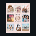 60th birthday rose gold blush photo collage name fleece blanket<br><div class="desc">A unique gift for a 60th birthday, celebrating her life with a collage of 8 of your own photos, pictures. Personalise and add her name and a date. A chic, girly rose gold, blush pink background. The name is written with a modern hand lettered style script. Number 60 with a...</div>