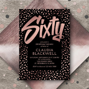 60th Birthday Rose Gold Confetti Invitation