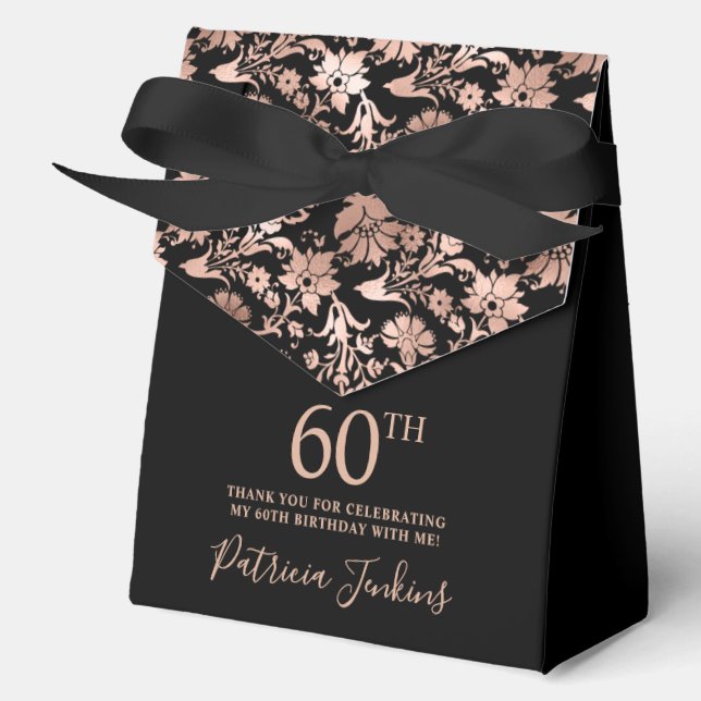 60th Birthday Rose Gold Floral Thank You  Favour Box (Front)