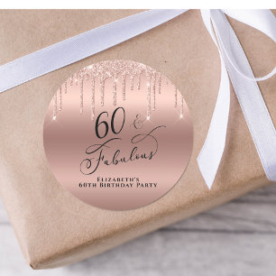 60th Birthday Rose Gold Glitter Classic Round Sticker