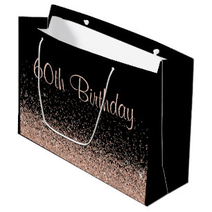 60th Birthday Rose Gold Glitter  Large Gift Bag