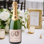 60th birthday rose gold glitter pink balloon style sparkling wine label<br><div class="desc">Elegant, classic, glamourous and girly for a 60th birthday party. Rose gold and blush pink, gradient background. Decorated with rose gold, pink faux glitter drips, paint dripping look. Personalise and add a name. With the text: Happy Birthday. The text is written with a modern dark rose coloured hand lettered style...</div>