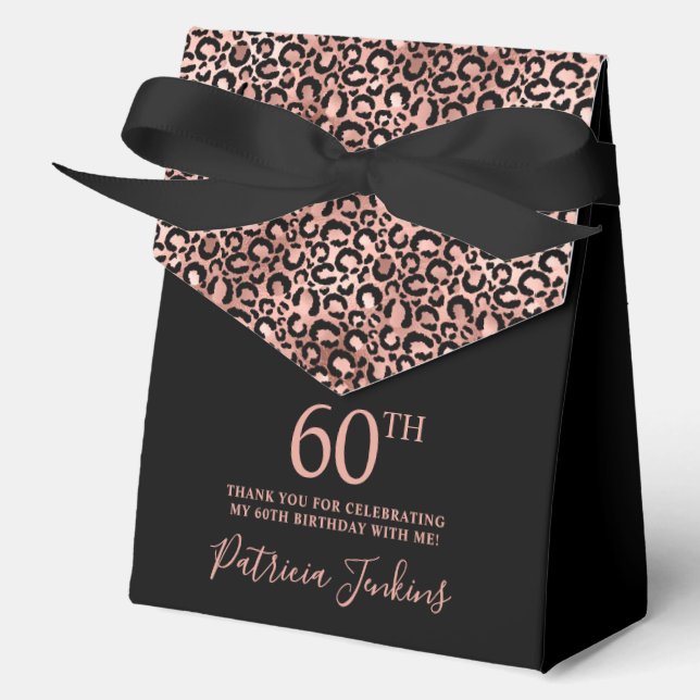 60th Birthday Rose Gold Leopard Print Thank You  Favour Box (Front)