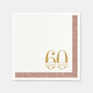 60th Birthday Rose Gold Personalised Pink Glitter Napkin