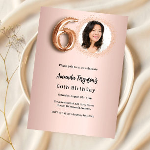 60th Birthday rose gold photo Invitation