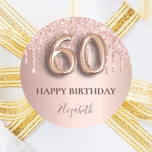 60th birthday rose gold pink drips  classic round sticker
