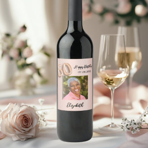 60th Birthday rose gold pink photo Wine Label