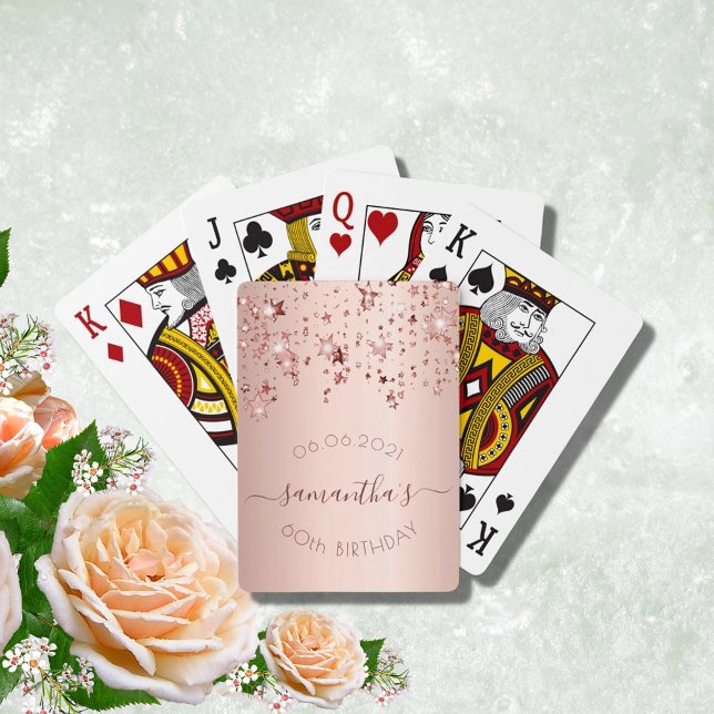 60th birthday rose gold pink stars playing cards (Creator Uploaded)