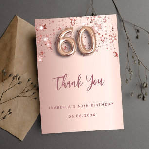 60th birthday rose gold stars thank you card