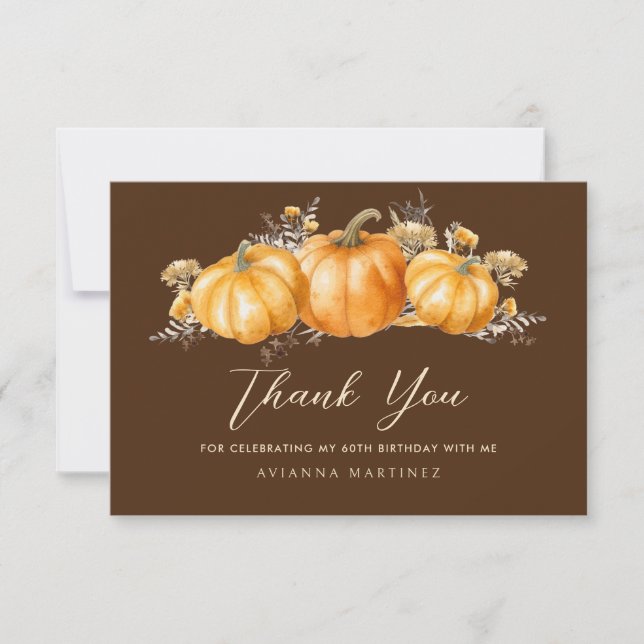 60th Birthday Rustic Boho Pumpkin Flat Thank You Card (Front)