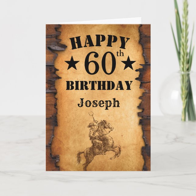 60th Birthday Rustic Country Western Cowboy Horse Card (Front)