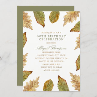 60th Birthday Rustic Fall Leaves Country Party Invitation