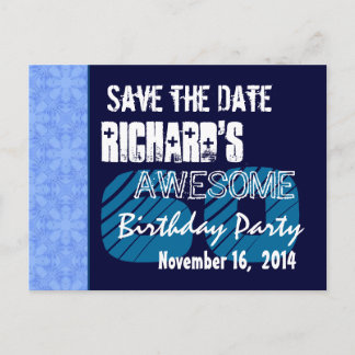 60th Birthday Save the Date Blue Pattern Announcement Postcard