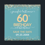 60th Birthday Save the Date Magnet<br><div class="desc">Elegant Faux gold glitter with shimmering confetti highlights on the top and bottom border. All text is adjustable and easy to change for your own party needs. Great elegant 60th birthday template design. Save the date magnet reminder.</div>