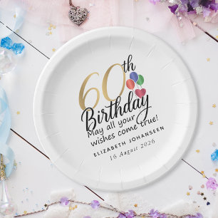 60th Birthday Script Gold Typography Modern Party Paper Plate