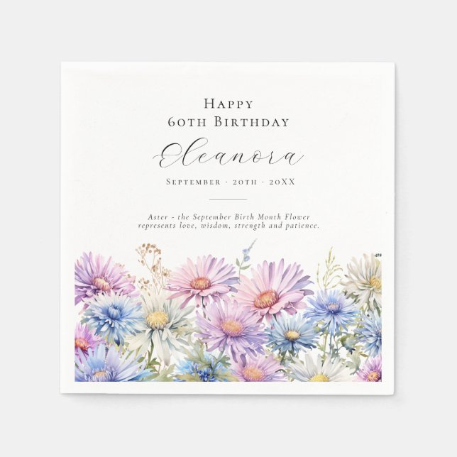 60th Birthday September Birth Flower Custom Napkin (Front)