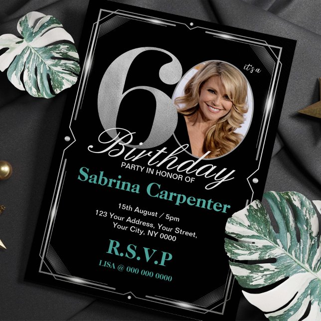 60th Birthday Silver and Black Invitation (Creator Uploaded)