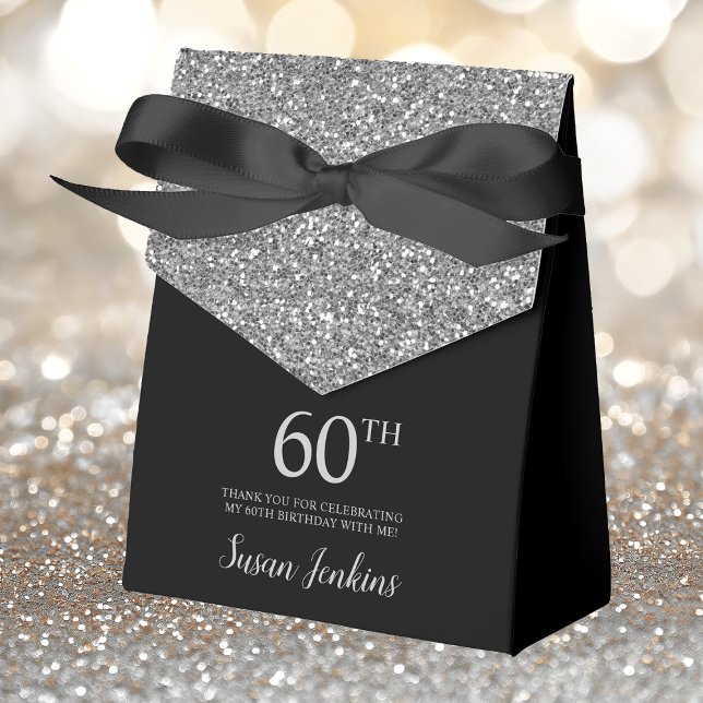 60th Birthday Silver Glitter Thank You Favour Box (Creator Uploaded)