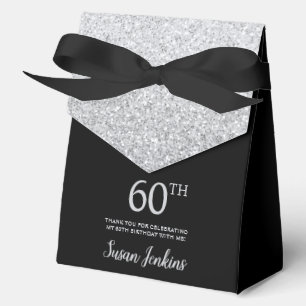 60th Birthday Silver Glitter Thank You Favour Box