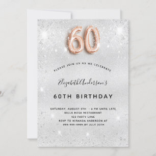 60th birthday silver gold glitter invitation