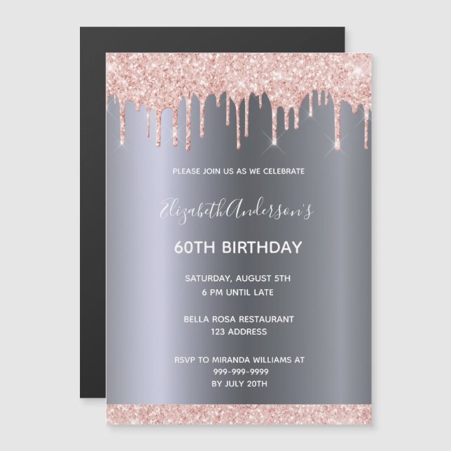 60th birthday silver pink invitation (Front/Back)