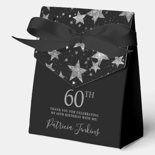 60th Birthday Silver Stars Thank You  Favour Box (Front)