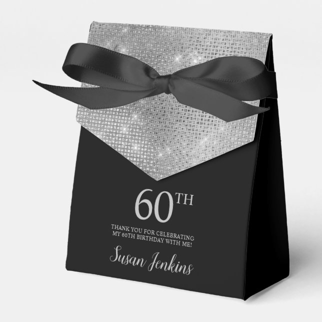 60th Birthday Silver Thank You Favor Box (Front Side)