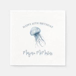 60th Birthday Simple Coastal Jellyfish Custom Napkin