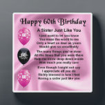 60th  Birthday Sister Poem Plaque<br><div class="desc">A great personalised gift for a sister on her 60th  Birthday.

This item can be personalised or just purchased as it is</div>