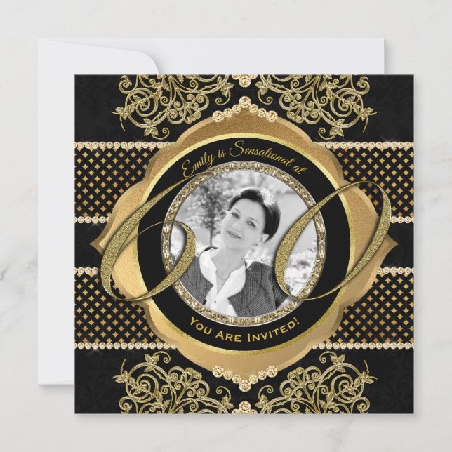 60th Birthday Sixtieth Gold Diamond Photo Frame Invitation (Front)