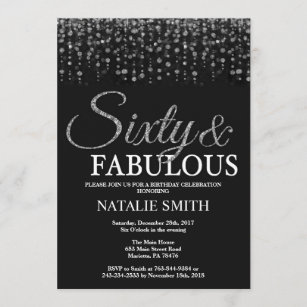 60th Birthday Sixty and Fabulous Silver Glitter Invitation