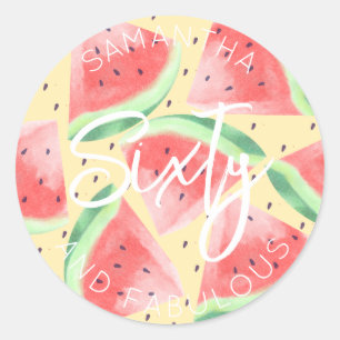 60th Birthday Sixty and fabulous Watermelon Summer Classic Round Sticker