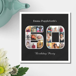 60th Birthday Sixty Photo Collage Black White Napkin