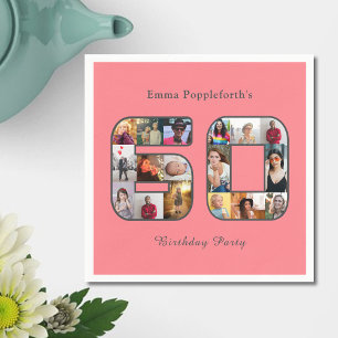 60th Birthday Sixty Photo Collage Blush Pink Napkin