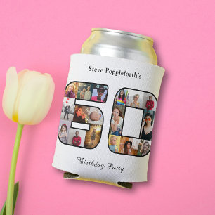 60th Birthday Sixty Photo Collage White Can Cooler