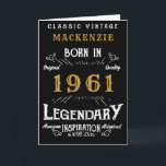 60th Birthday Sixty Sixtieth Born 1961 Legendary Card<br><div class="desc">Say Happy 60th Birthday for those born in 1961 Add your name birthday greeting card. Edit the name and year plus the message inside with the template provided. A wonderful custom black birthday card with white and gold vintage style typography. This card is also available in a giant size format...</div>