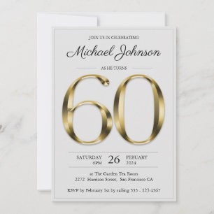 60th Birthday Solid Gold Light Grey Elegant Classy Invitation