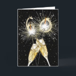 60th Birthday Sparklers and Champagne Toast Card<br><div class="desc">Party sparklers with gold confetti and glasses of bubbly for a 60th birthday.
The black background colour can be changed.
The inside text is editable.</div>