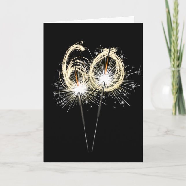 60th Birthday Sparklers on Black Card (Front)