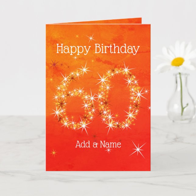 60th Birthday - Star Number Red Orange Glow Age 60 Card (Small Plant)