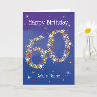 60th Birthday - Star Numbers - Blue - Age 60 Card
