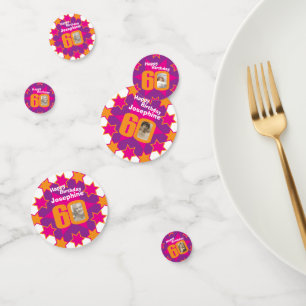 60th birthday star pink orange paper confetti