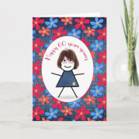 60th Birthday Stick Girl and Daisies On Denim