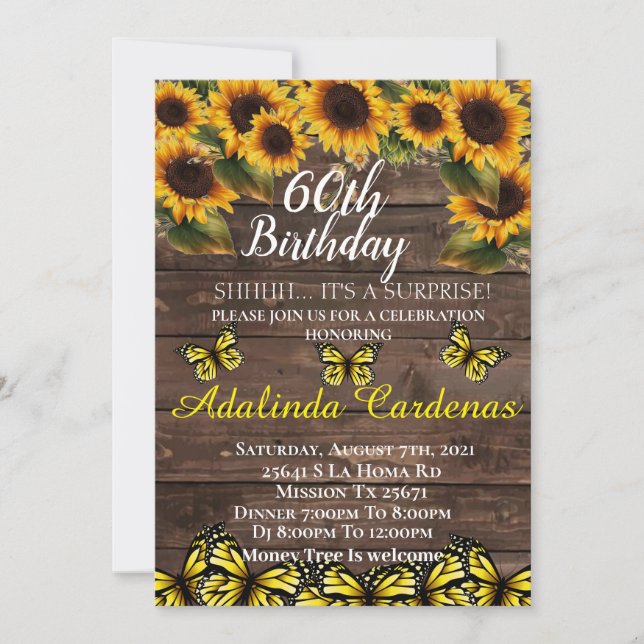 60th Birthday Sunflower Invitation  (Front)