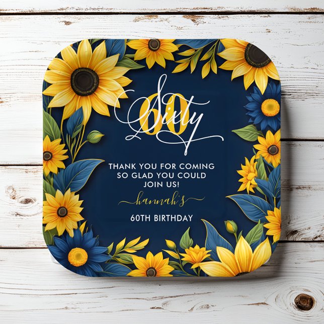 60th Birthday Sunflower Thank You Paper Plate (Creator Uploaded)