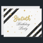 60th Birthday Surprise Gold Glitter Geometric Invitation<br><div class="desc">Modern Surprise 60th Birthday Script Gold Geometric Invitation featuring black stripes and gold foil glitter dots with script typography you can easily edit. 

For further customisation,  please click the "Customise it" button and use our design tool to modify this template.</div>