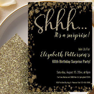 60th Birthday Surprise Party Invitation Gold Black