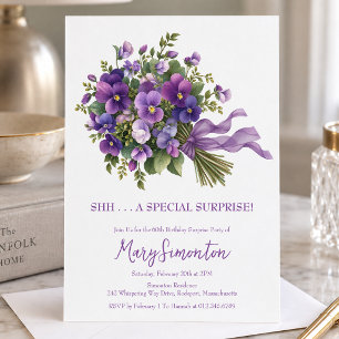 60th Birthday Surprise Party Purple Floral Bouquet Invitation