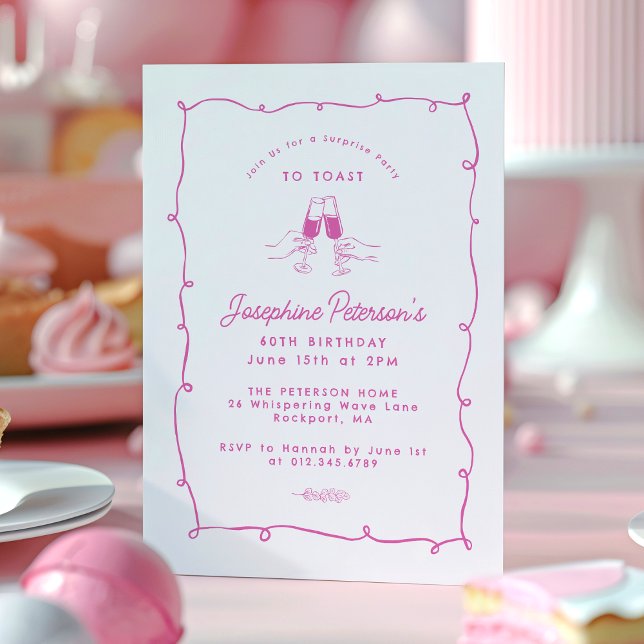 60th Birthday Surprise  Party Whimsical Doodle  Invitation (Creator Uploaded)